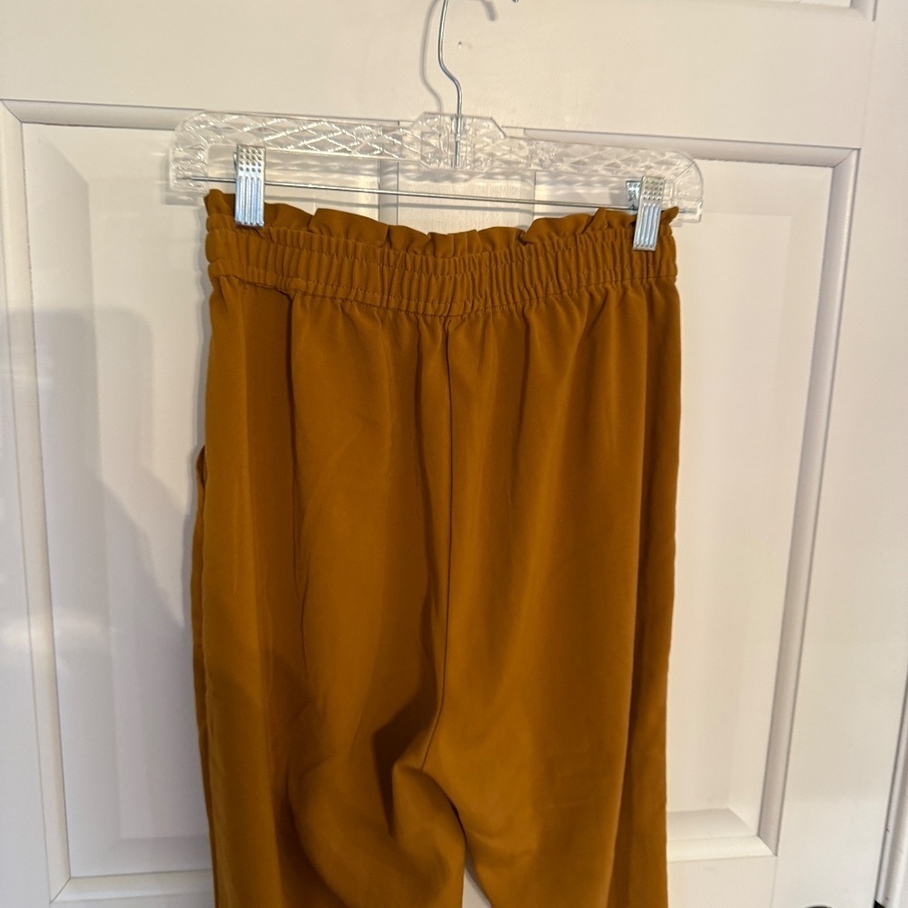 ZARA High Waisted Paper Bag Straight Leg Trouser Pants Mustard Yellow 31891 - Picture 5 of 15